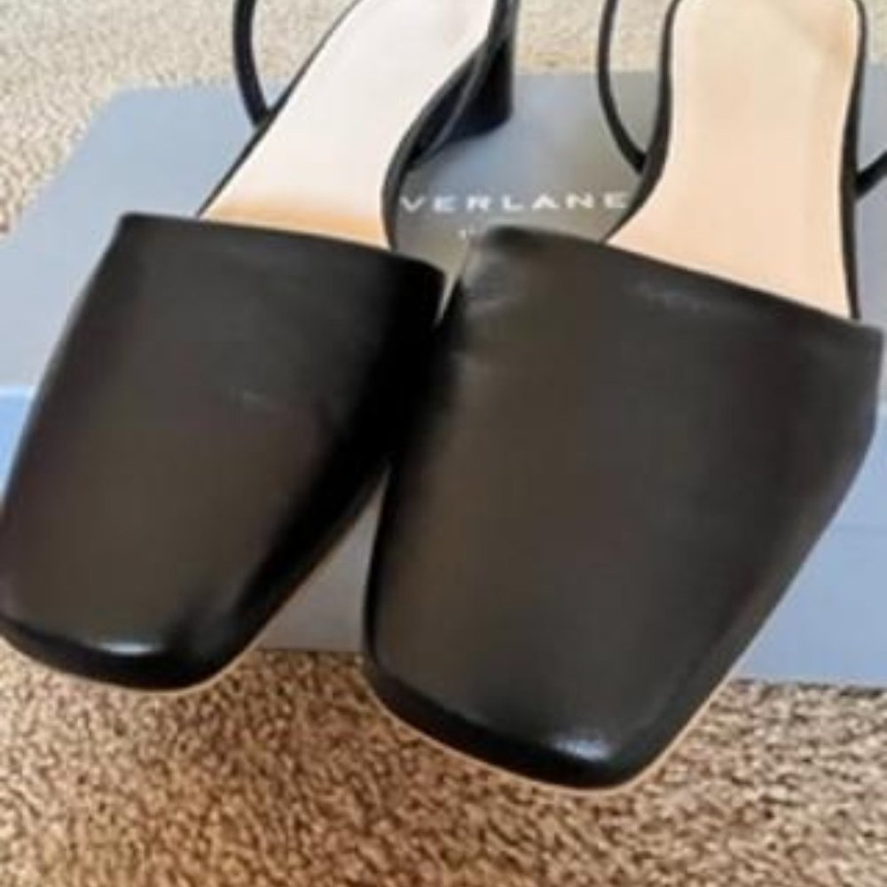 EVERLANE square toe leather slingback pump with 1" round heel